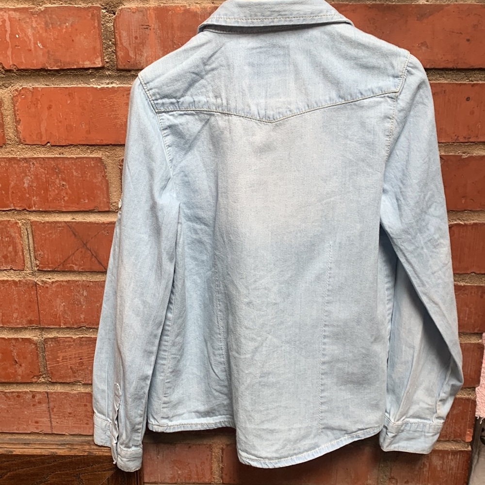Ruum western style vintage light denim long sleeve button down for kids - Picture 5 of 9